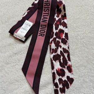 Dior Twilly Pink and Brown Animal Print Scarf